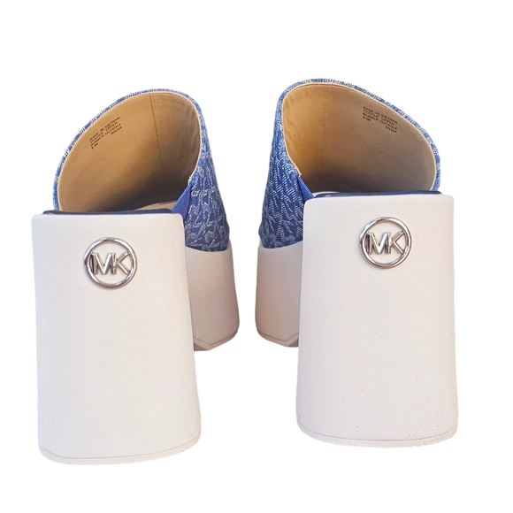 NWT Michael Kors Women's Dabney Platform Slide Sandals Denim Blue & Ivory SZ 9.5 - Picture 4 of 14